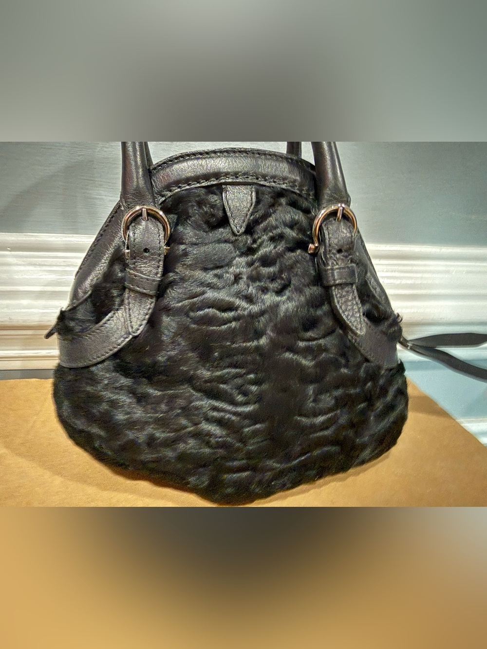 Salvatore Ferragamo Black Pony Hair Mini Top Handle Bag Made in Italy - Picture 3 of 16